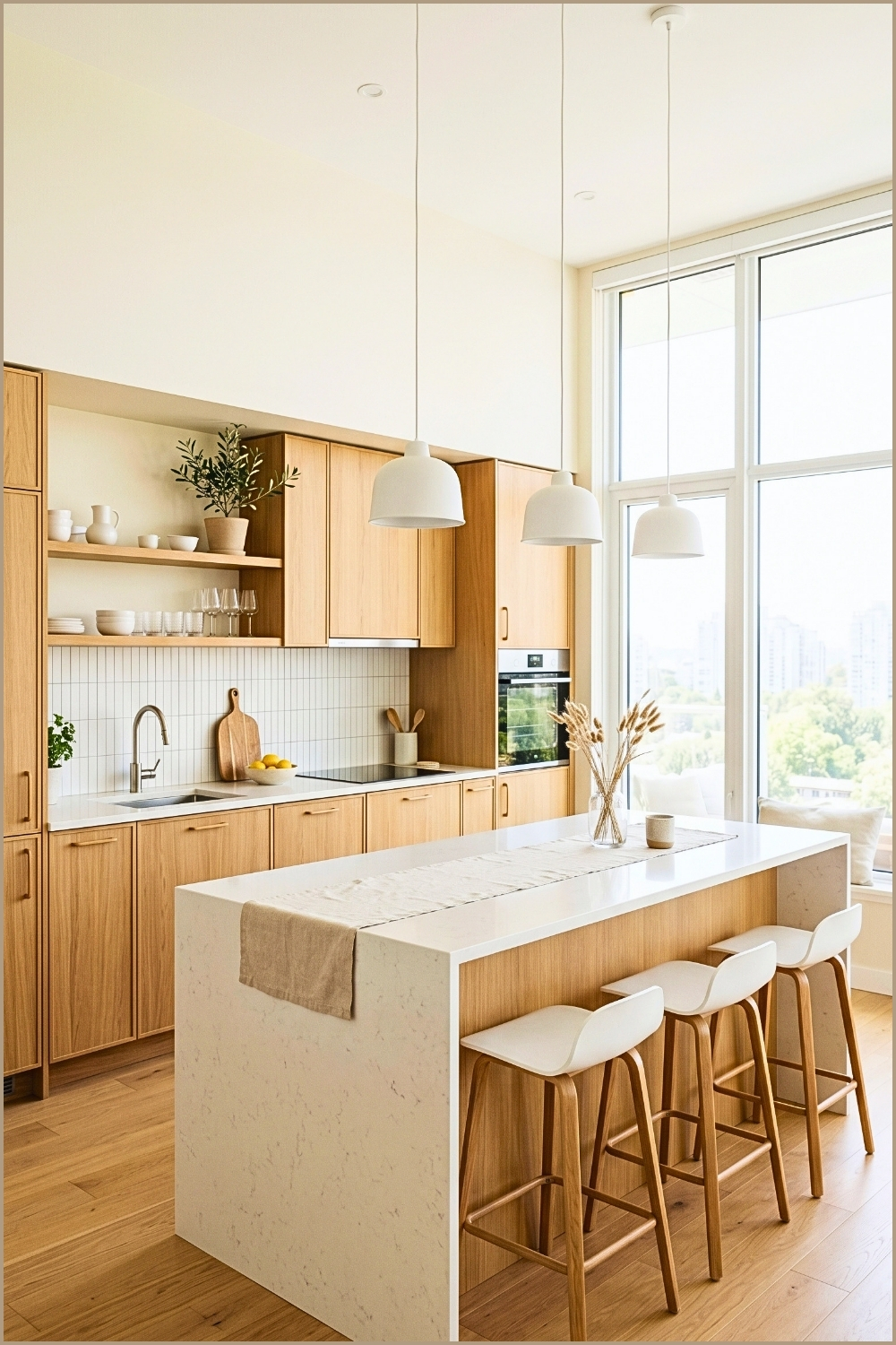 Soft Minimal Oak Kitchen Island Design