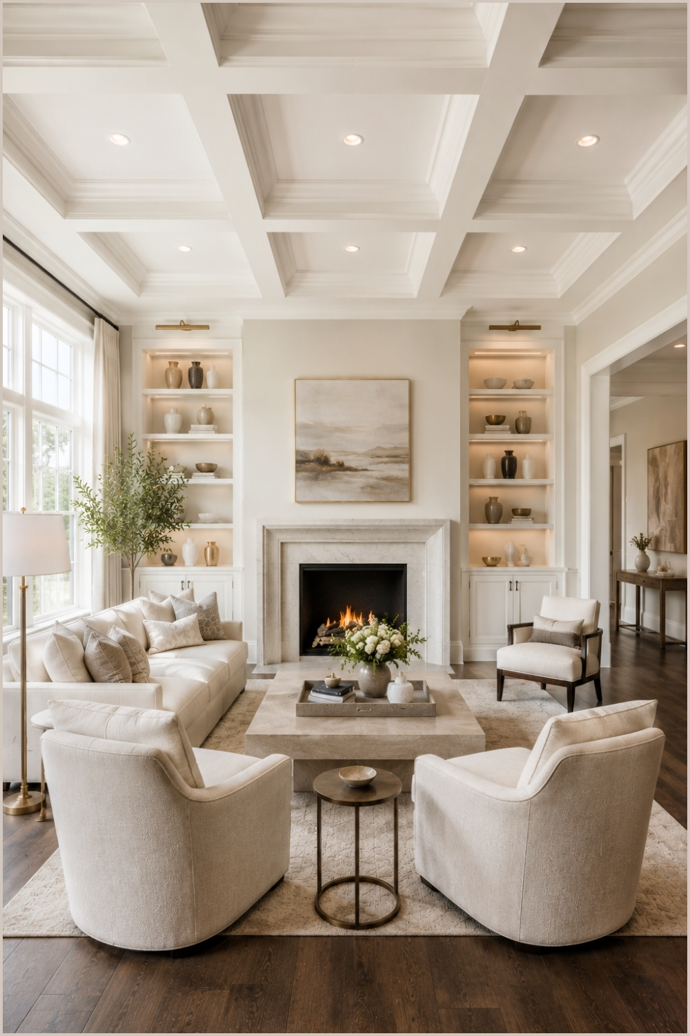 Soft Neutral Living Room With Fireplace