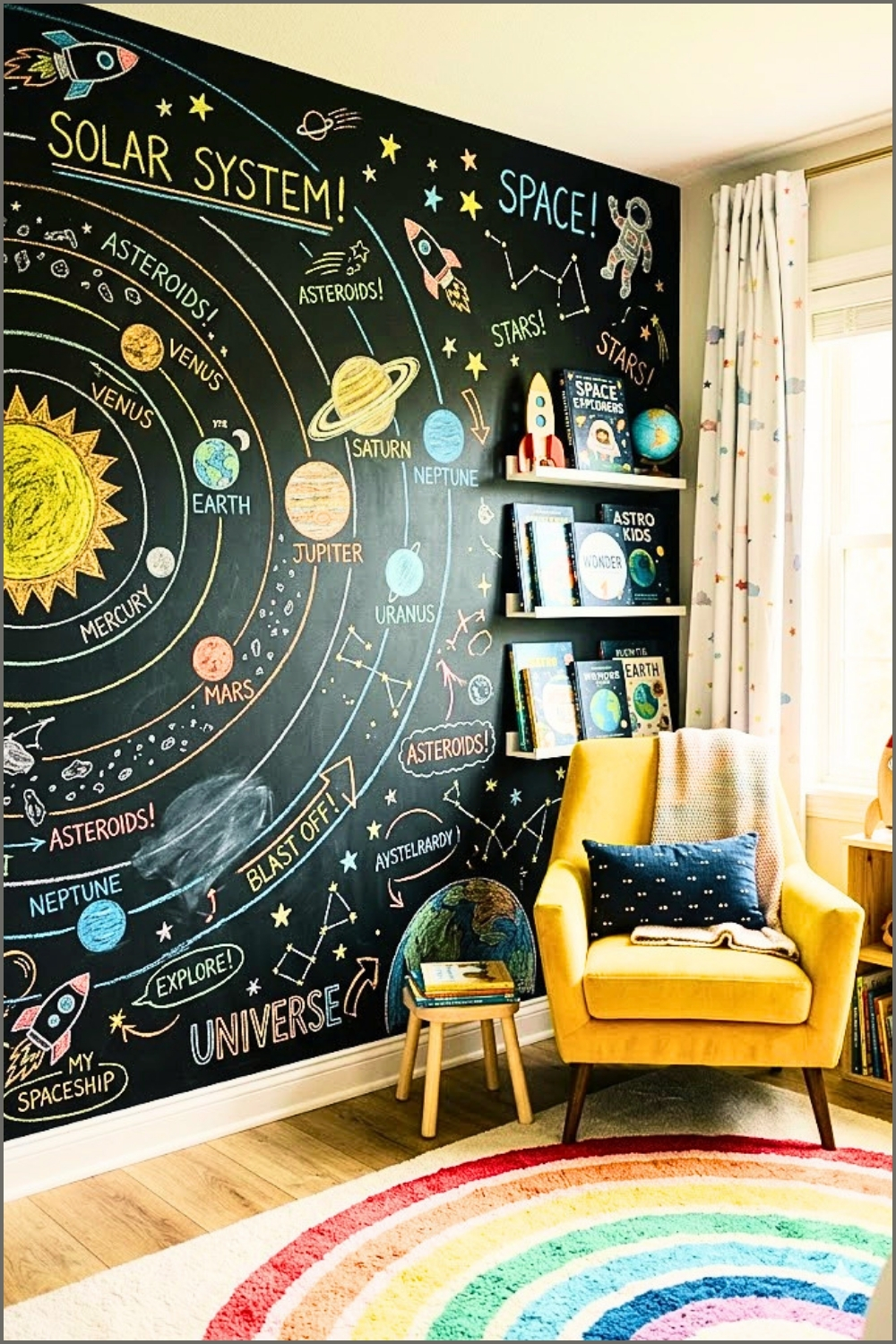 Solar System Chalkboard Kids Room