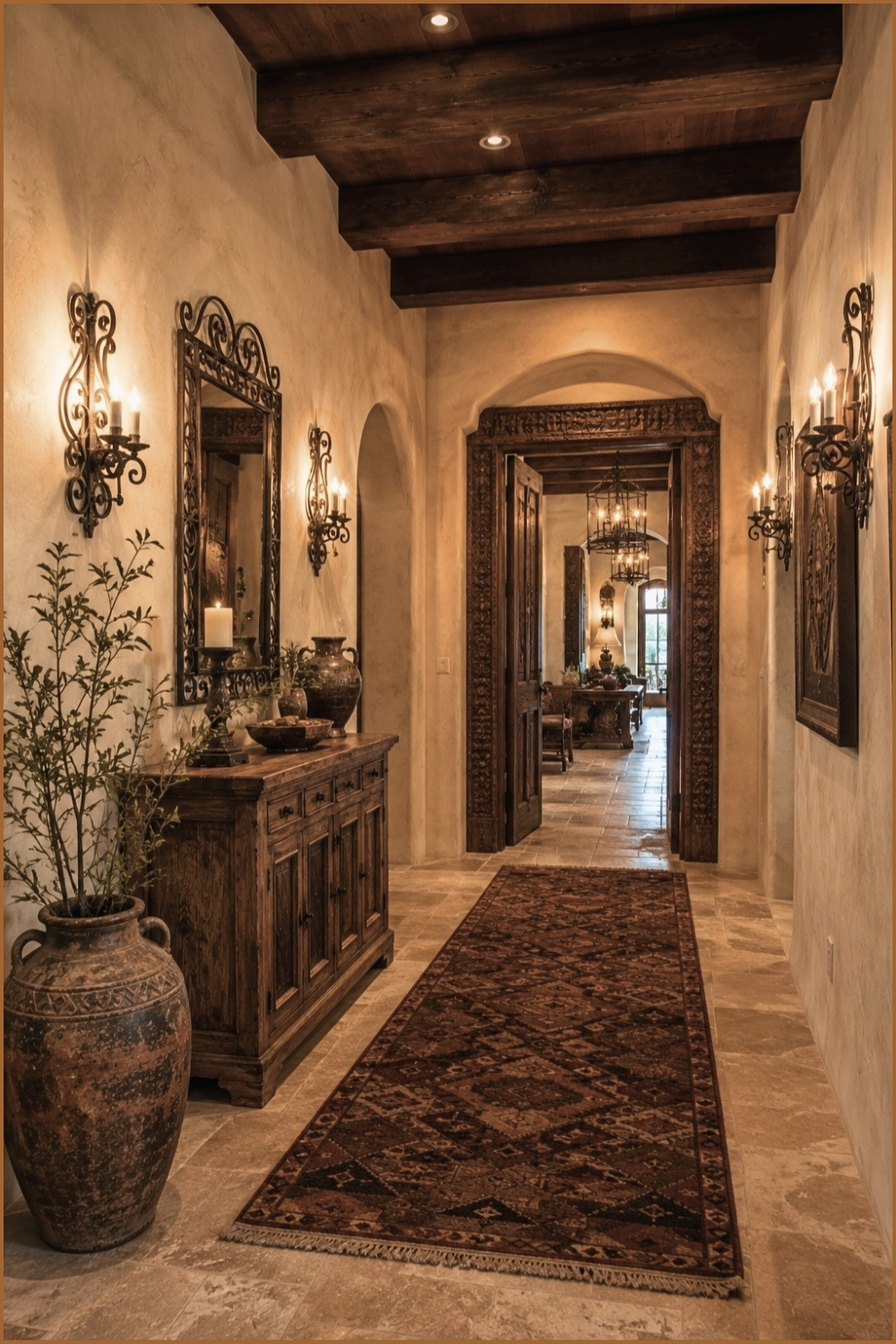 Southwestern Hallway With Rustic Iron Decor