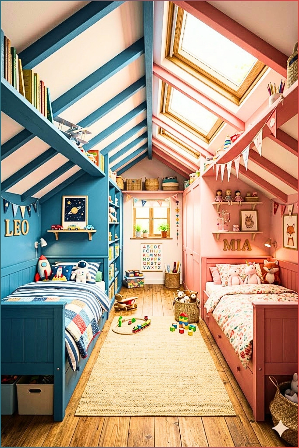 Split Shared Attic Kids Bedroom