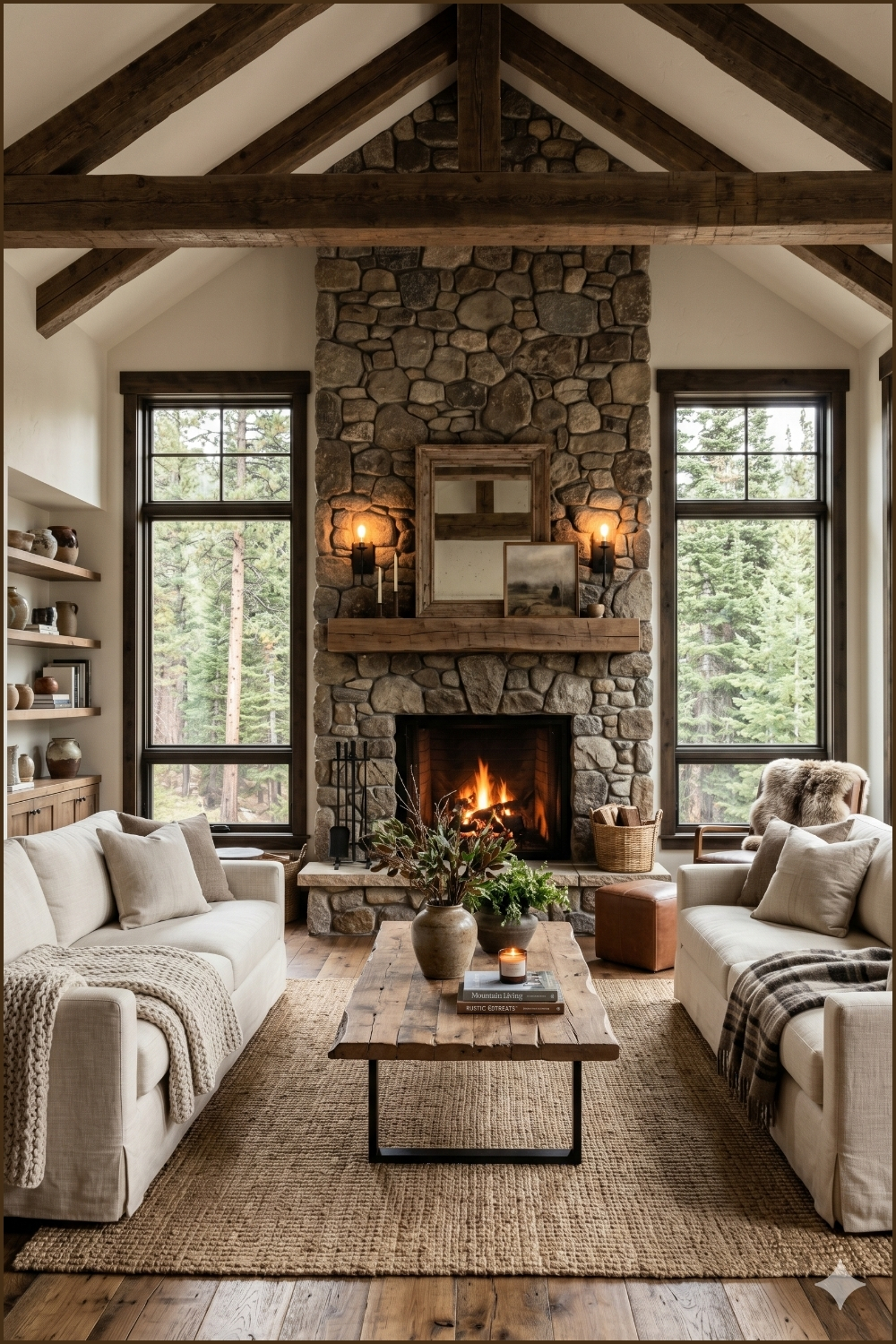 Stone Beamed Rustic Neutral Retreat