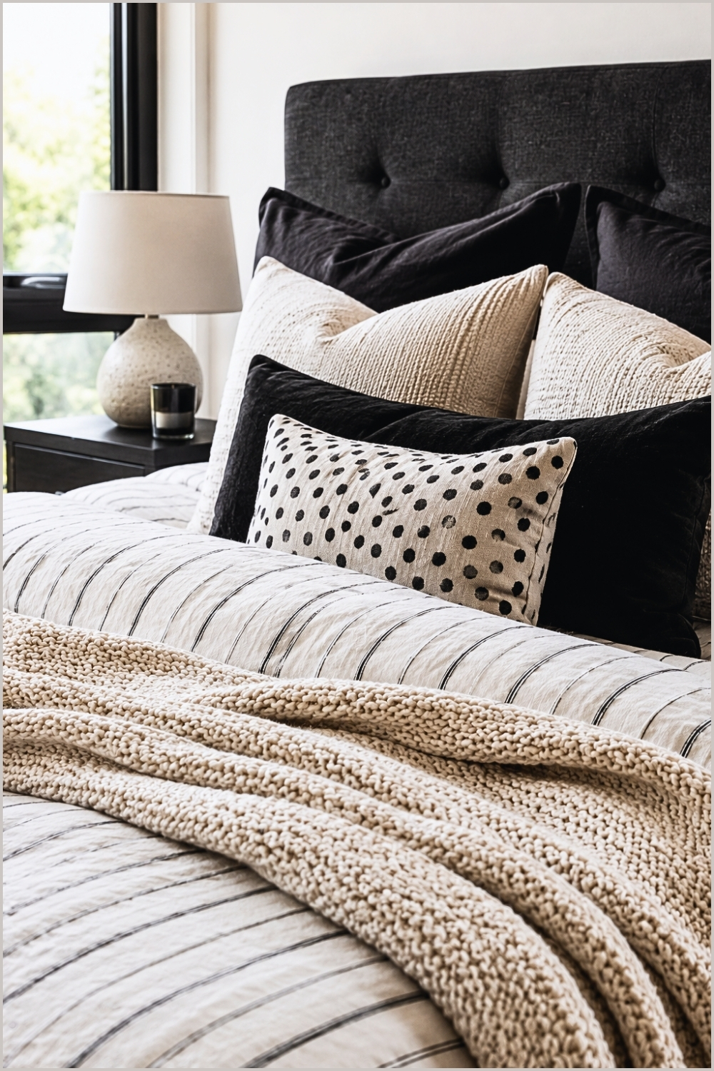 Textured Black and White Bedding Close-Up