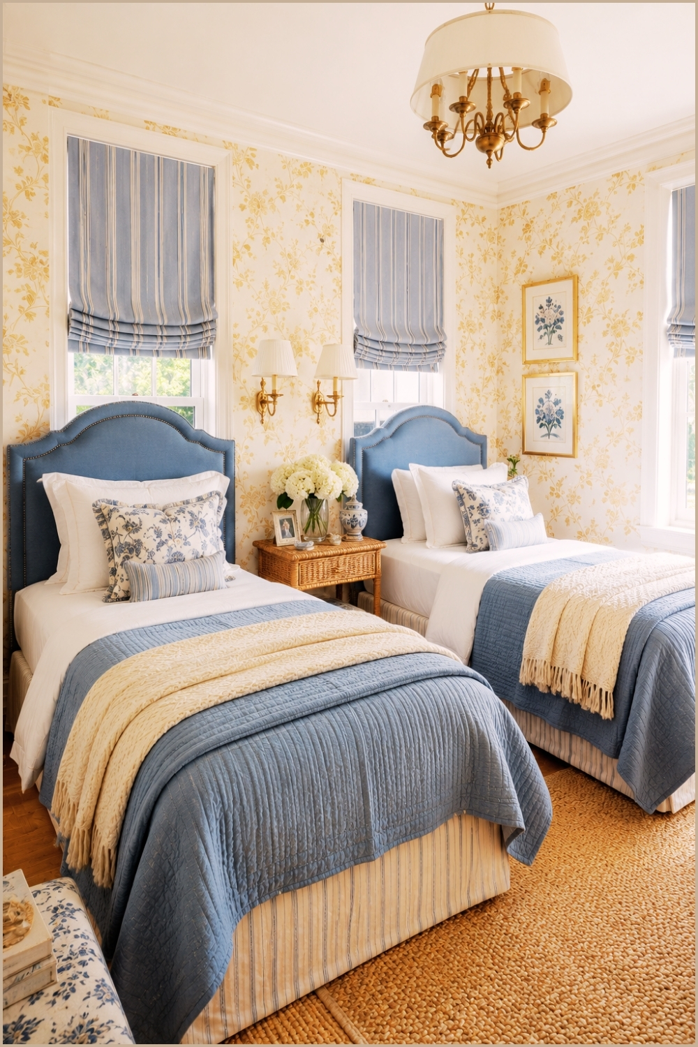 Traditional Blue and Gold Twin Bedroom
