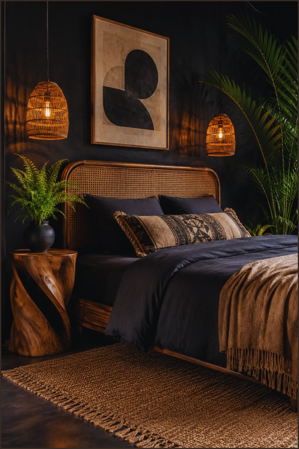 Tropical Black Rattan Bedroom