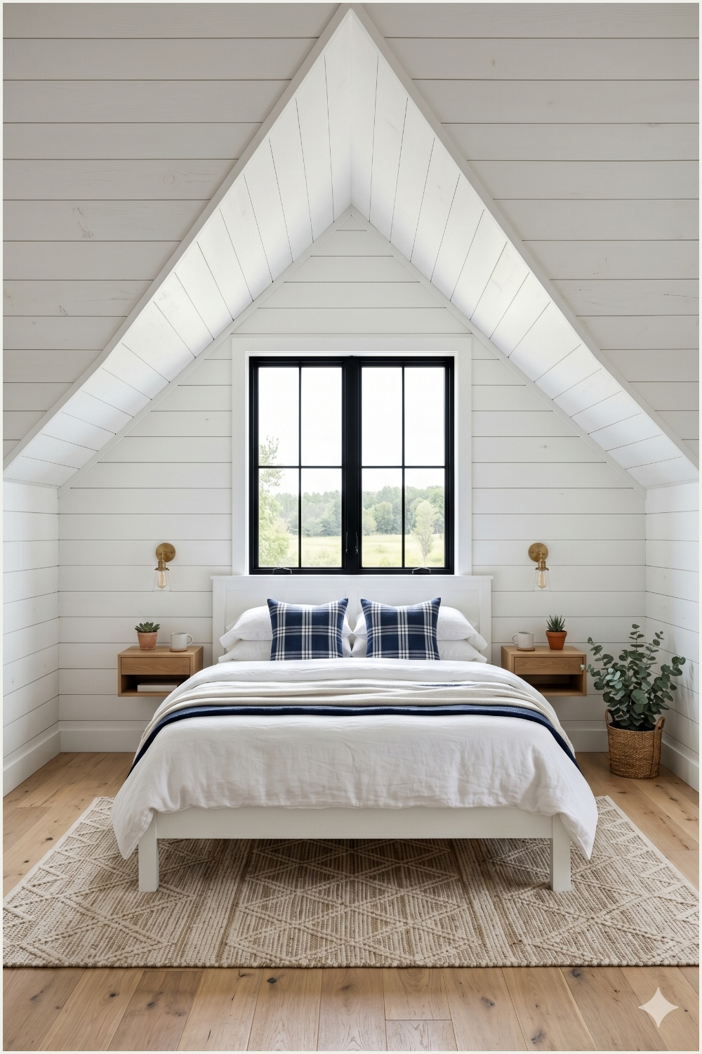 Vaulted Shiplap Cottage Bedroom