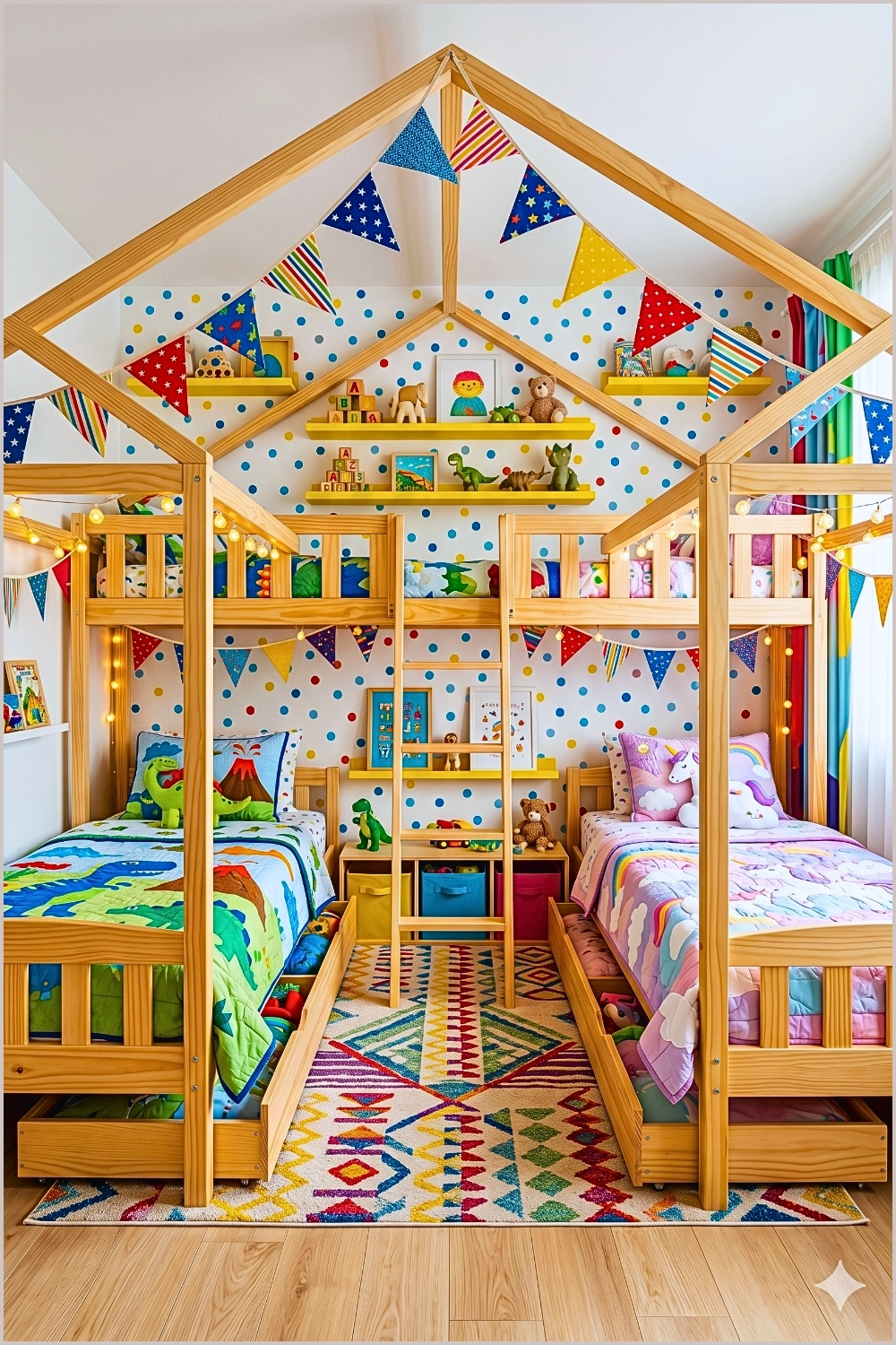 Vibrant Kids' Room with Bunting and Canopies