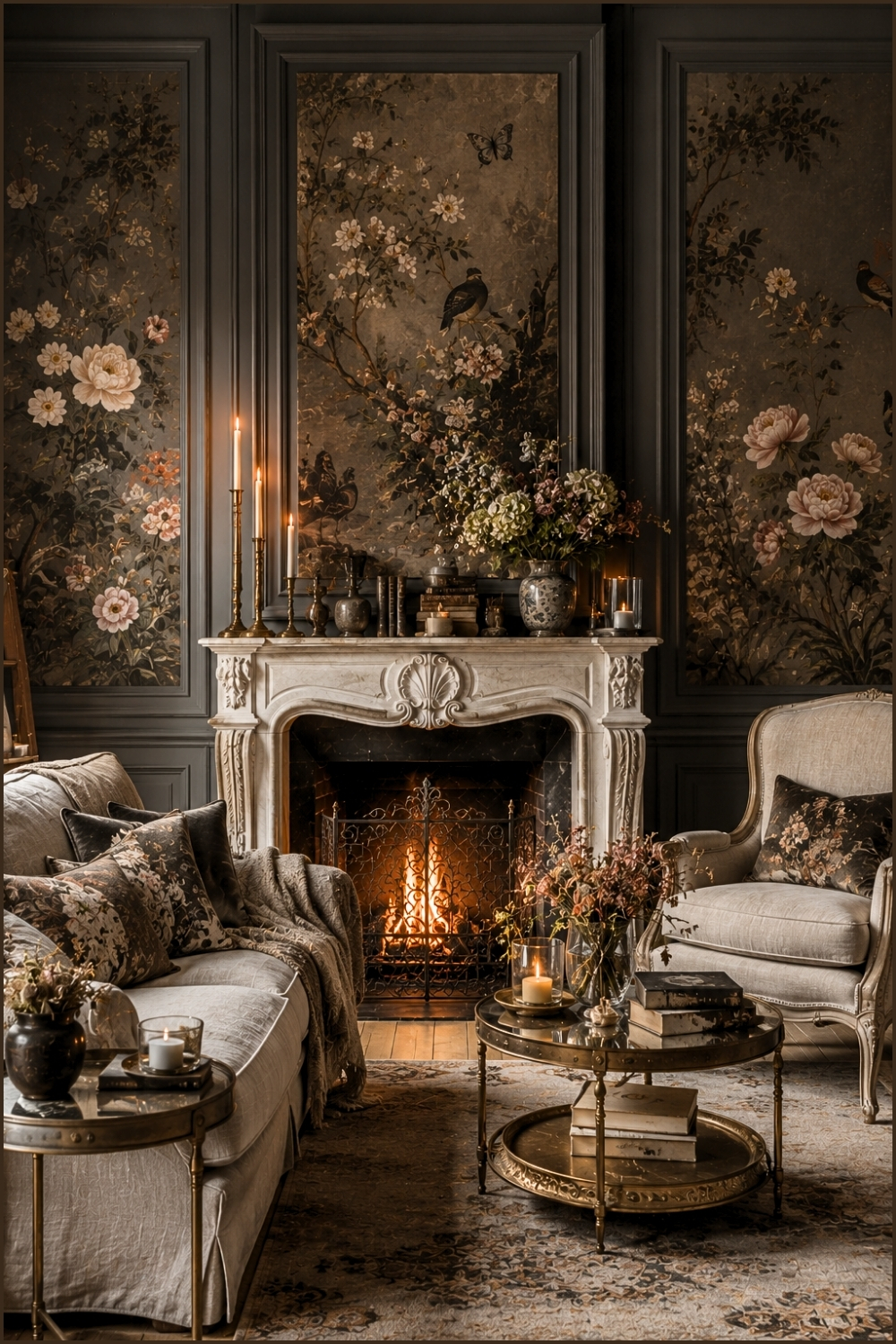 Vintage Botanical Fireplace Salon