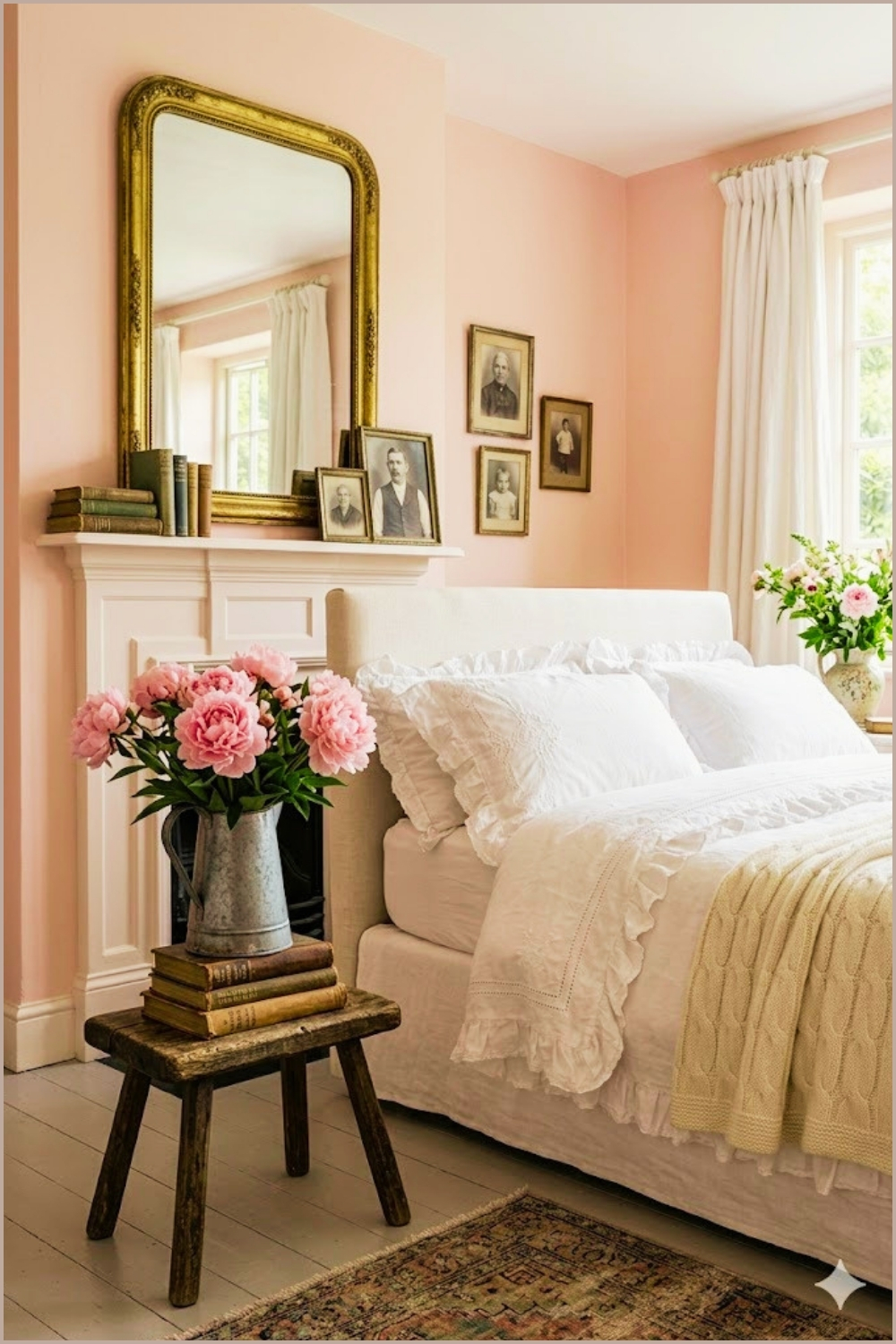 Vintage Floral and Fireplace
