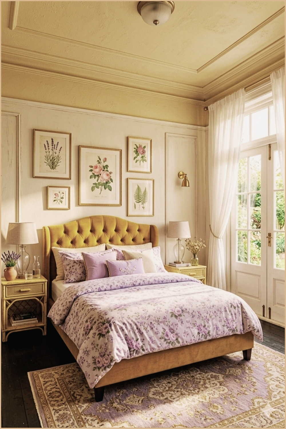 Vintage Yellow Lavender Cottage Bedroom