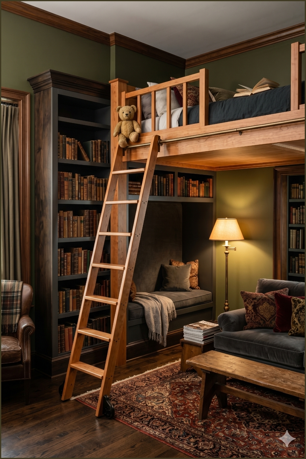 Warm Dark Academia Library Loft