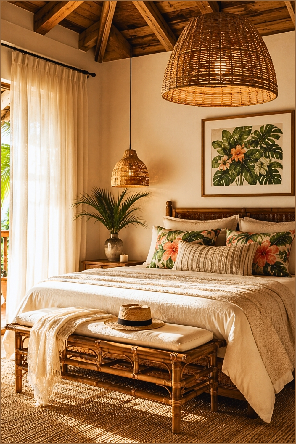 Warm Rattan Tropical Bedroom