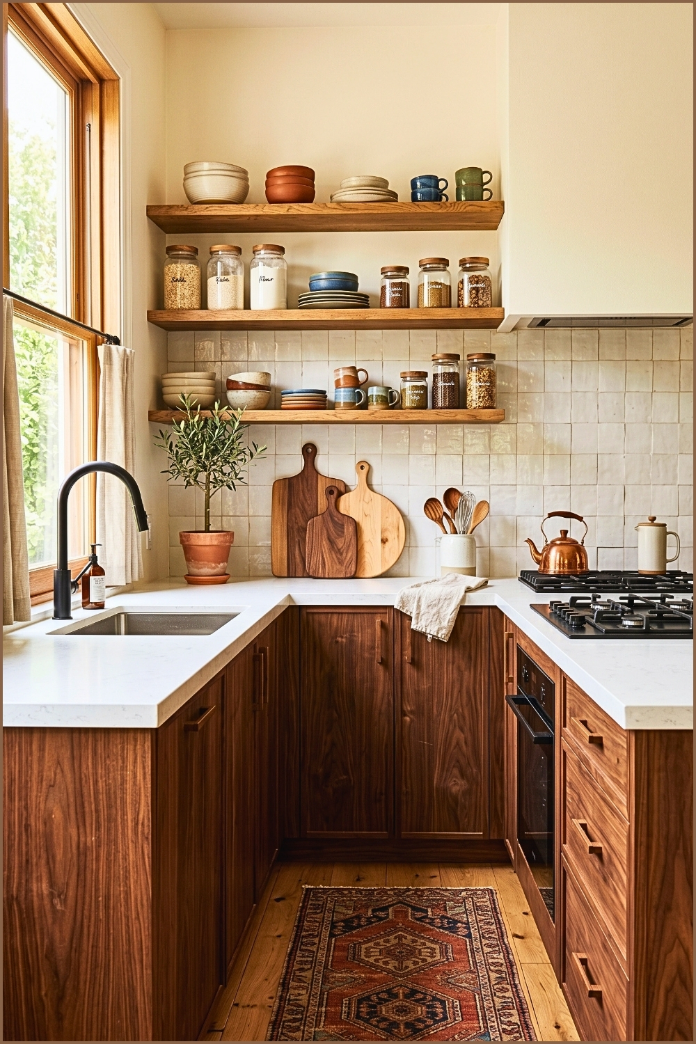 Warm Walnut Open Shelf Kitchen