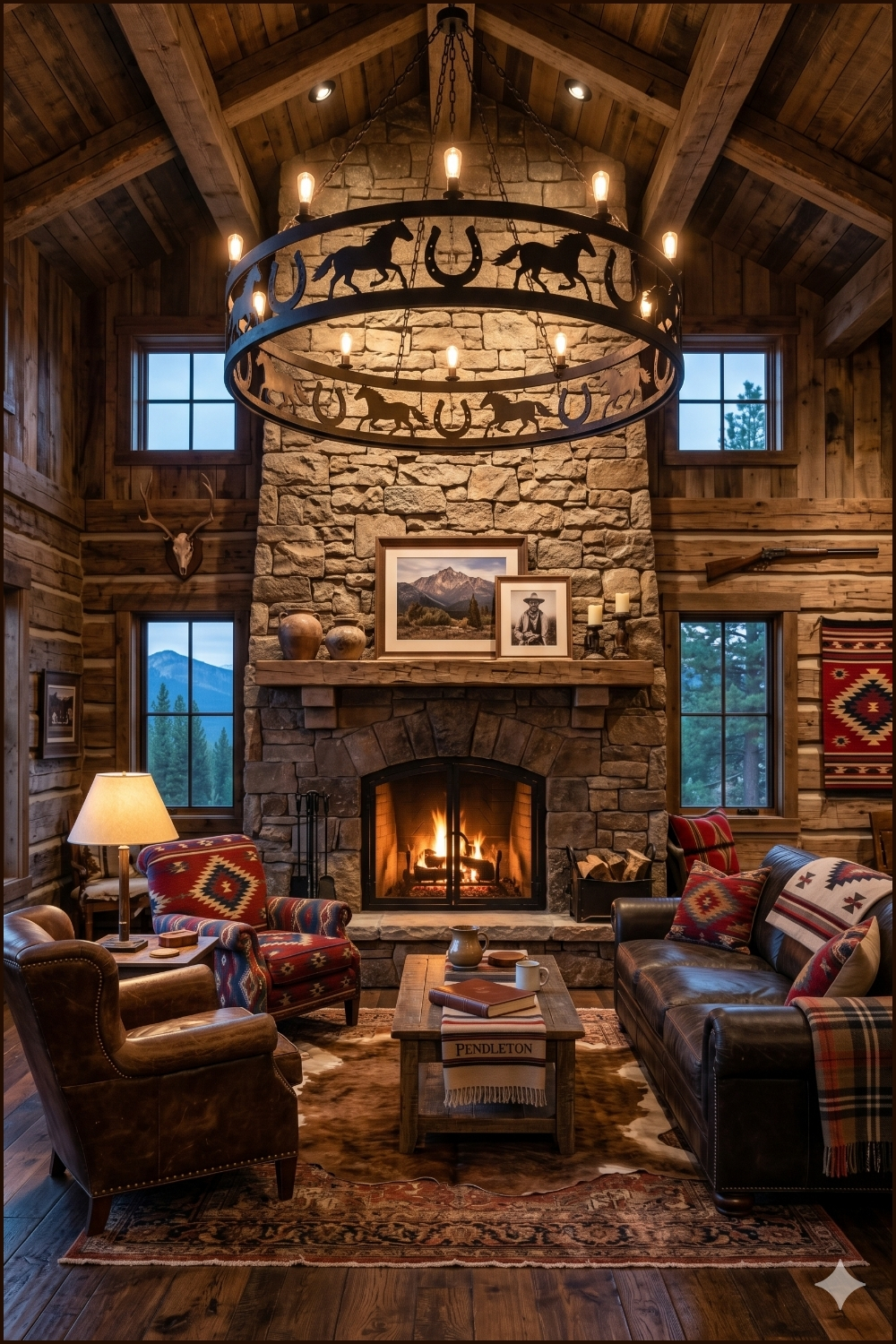 Western Ranch Style Fireplace Room