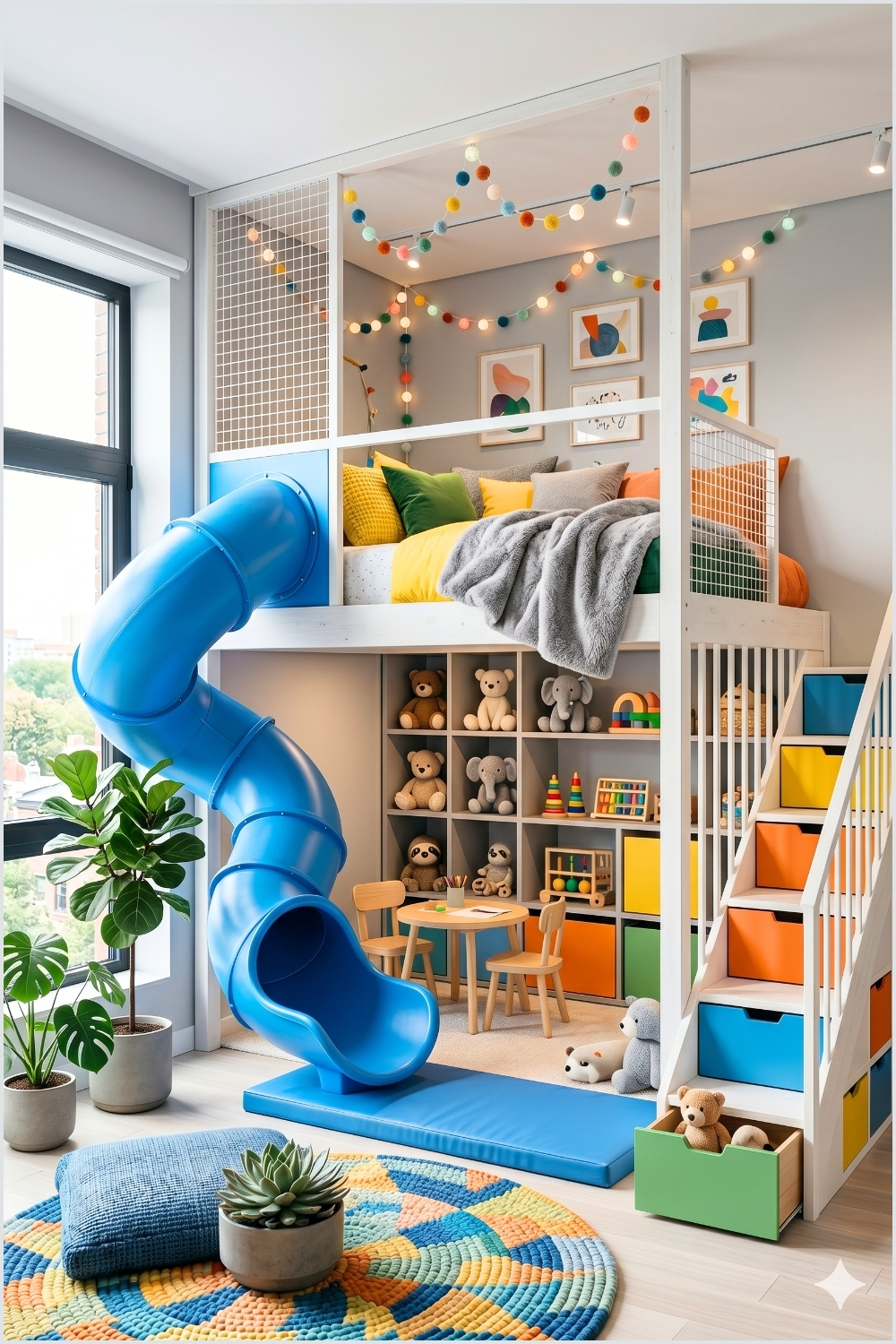 Whimsical Children's Play-Room Loft with Slide