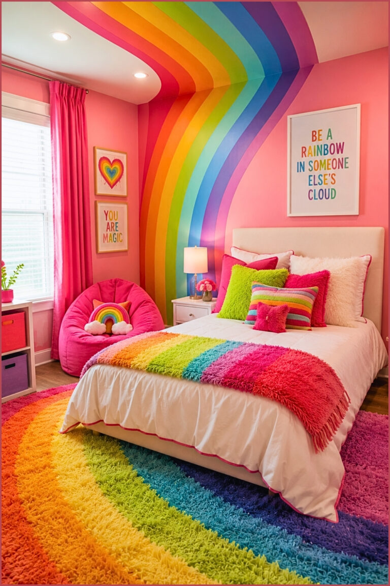 Whimsical Rainbow Themed Bedroom For Kids