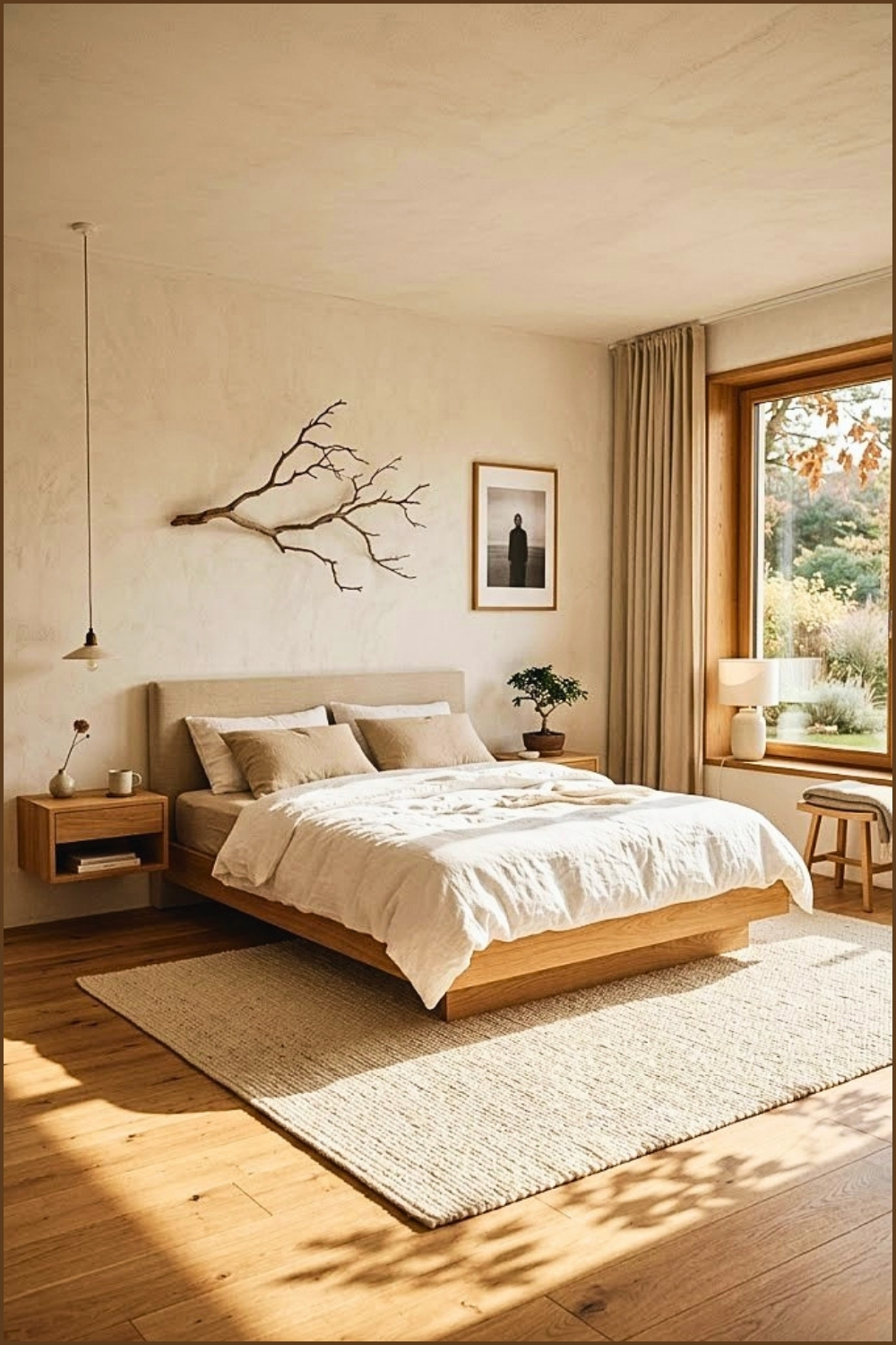 Zen Minimalist Bedroom With Natural Wood Accents