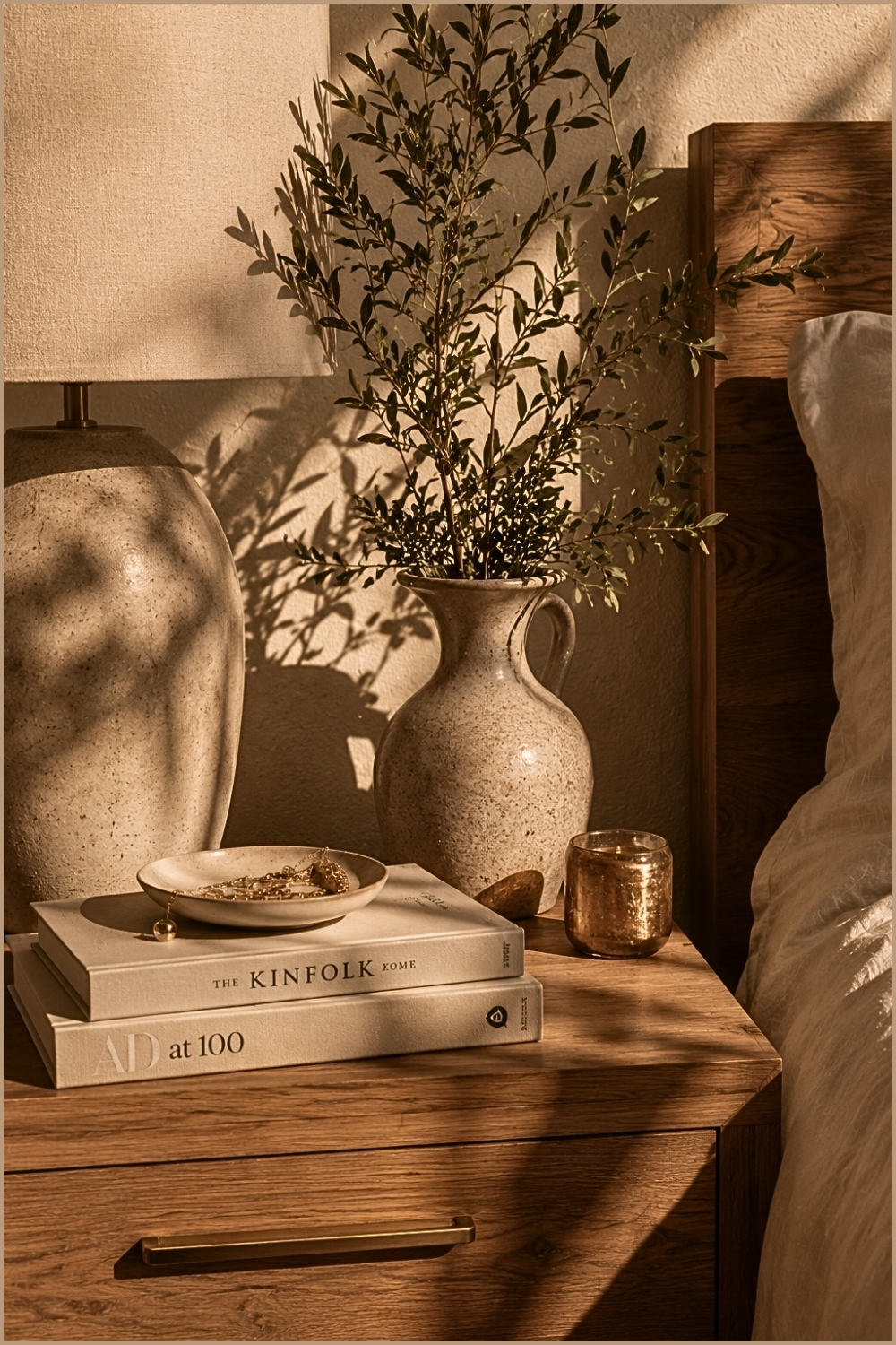 Cozy Wooden Nightstand Corner