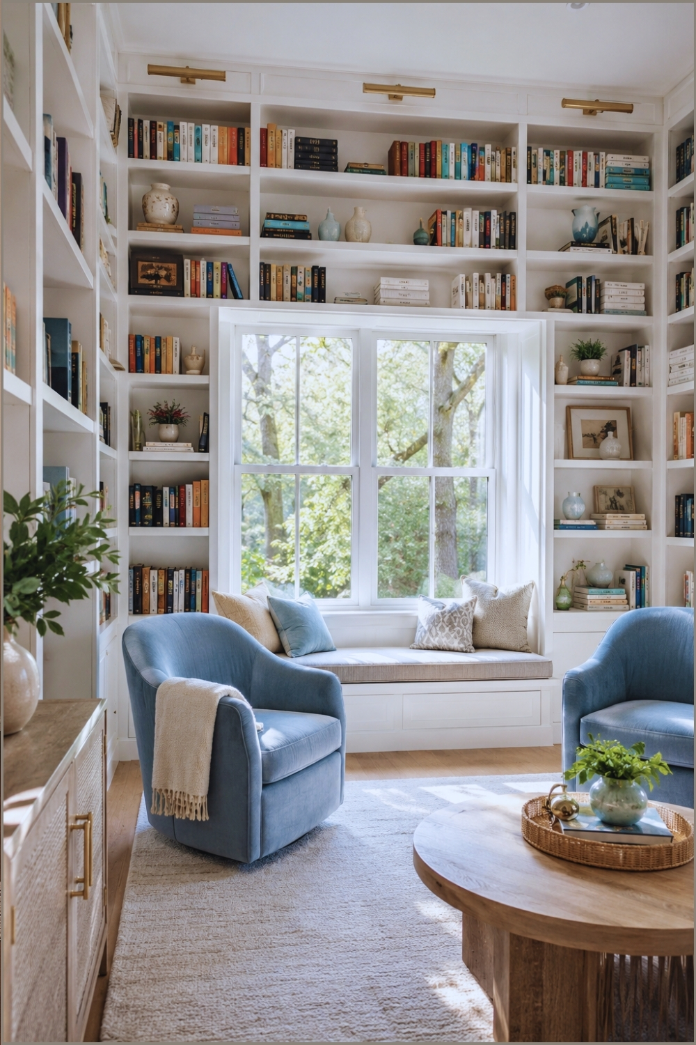 Floor-to-Ceiling Library Living Room
