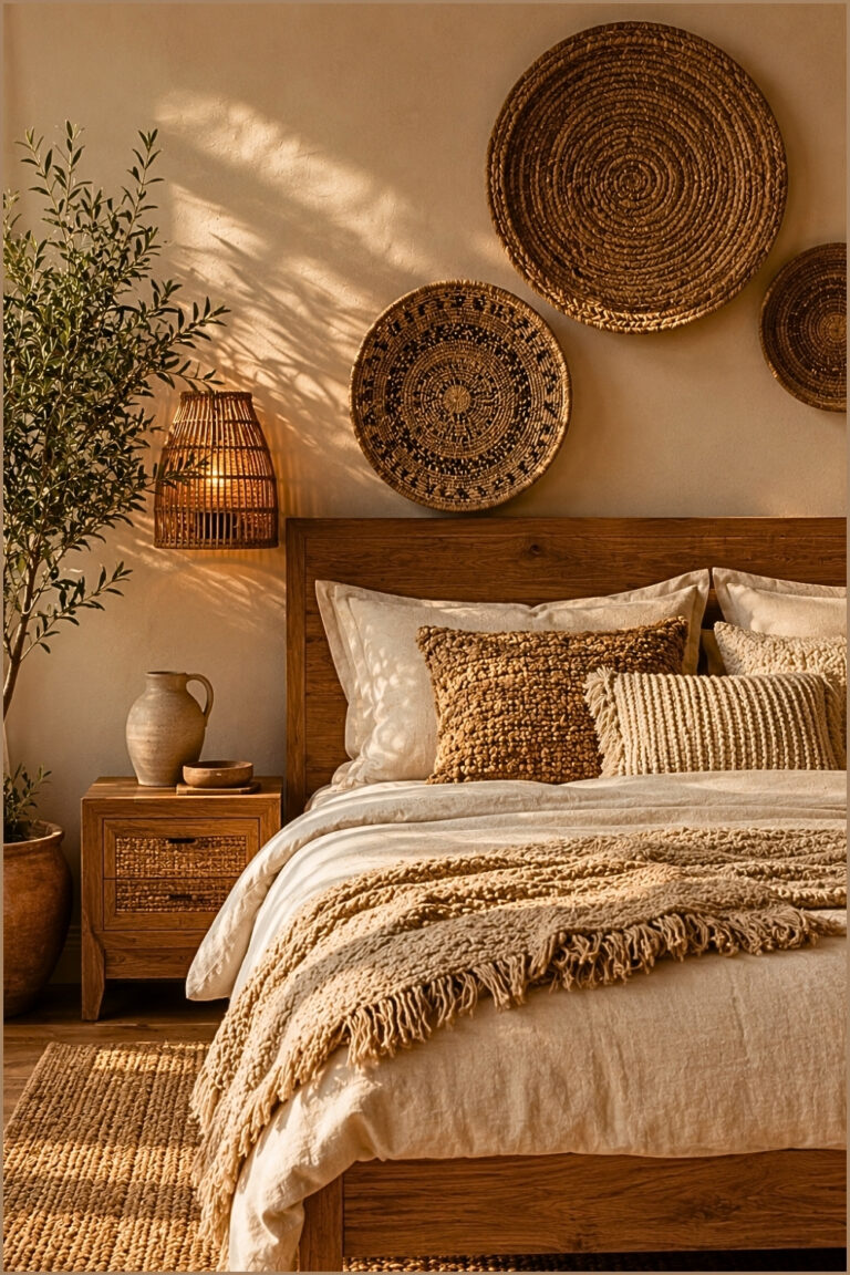 Natural Wood and Woven Decor Bedroom
