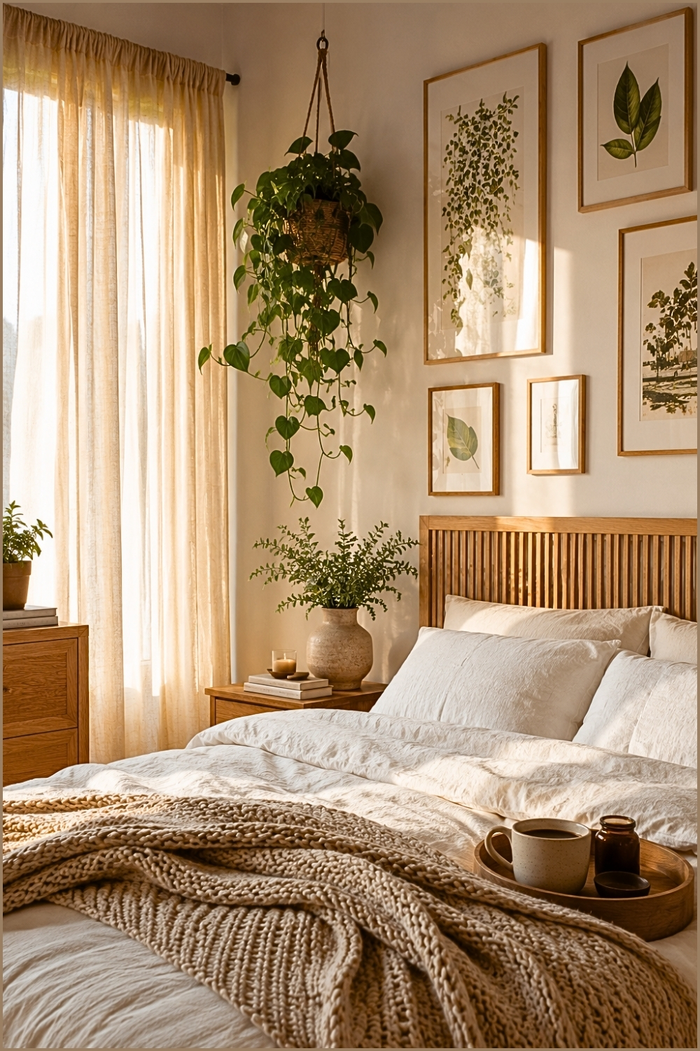 Soft Neutral Bedroom with Greenery